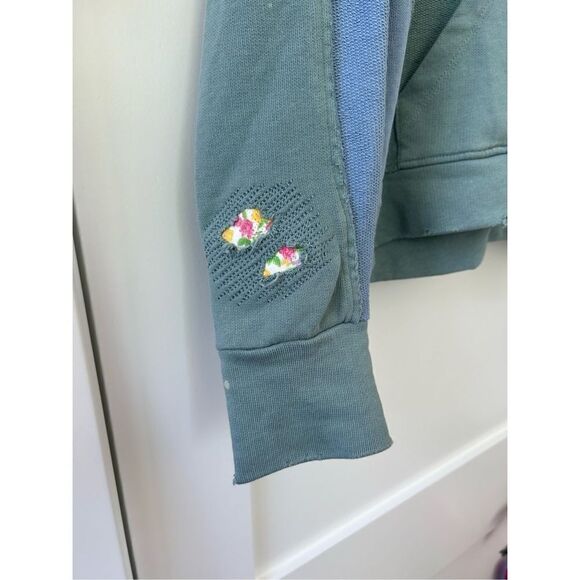 LoveShackFancy Women's 100% Cotton Distressed Hooded Sweater Blue Size XS - Picture 8 of 8